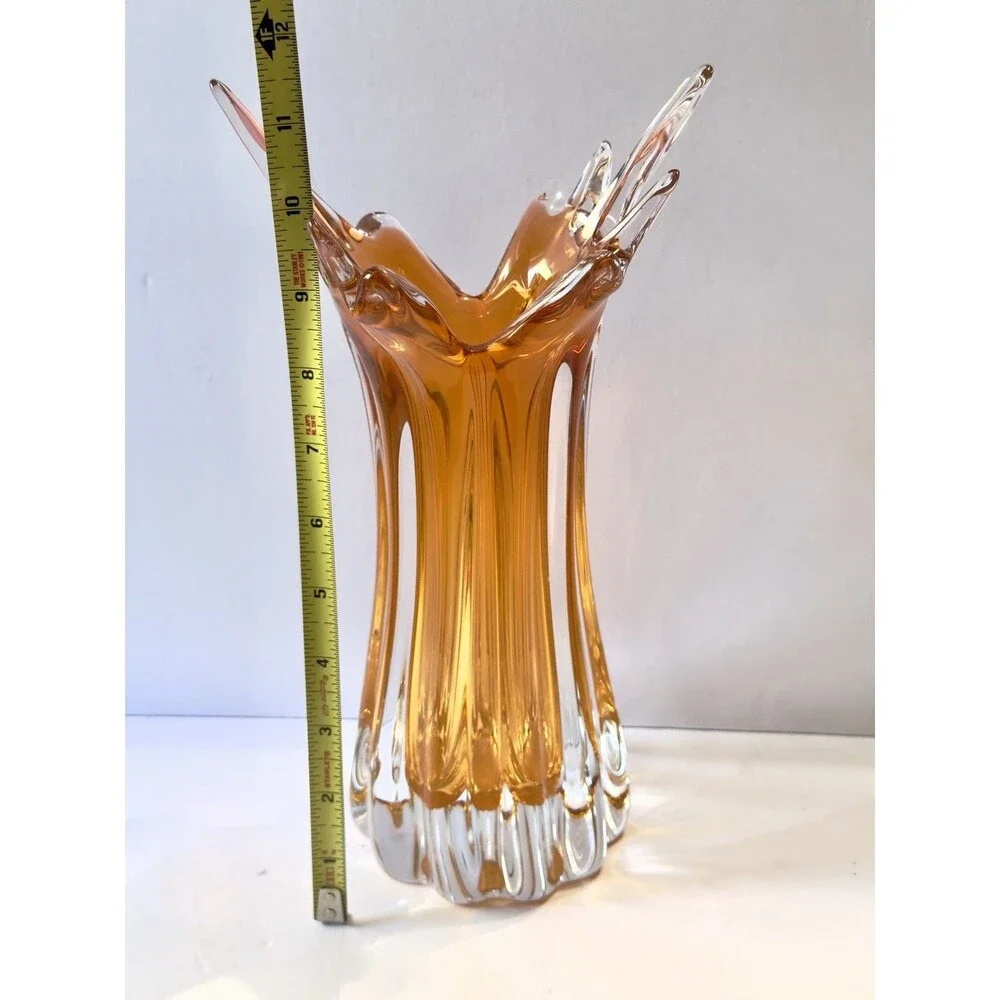 Stunning Bohemia Glass Czech Republic Amber 11.75" Vase - Picture 6 of 6